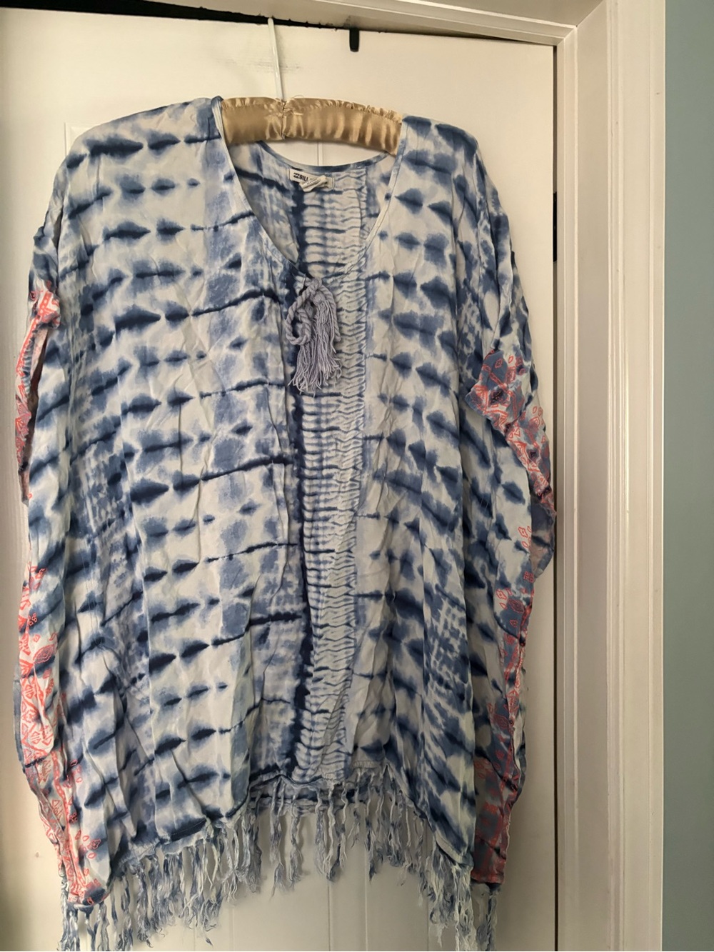 Billabong Blue and White Tie-Dye Swim Coverup with Pink Accents
